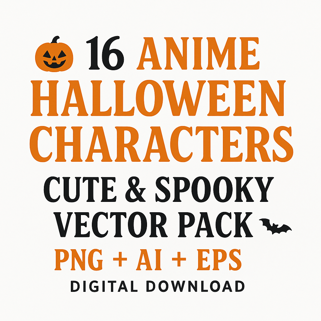 Anime Halloween Vector Art Pack | 16 Cute Characters | AI, SVG