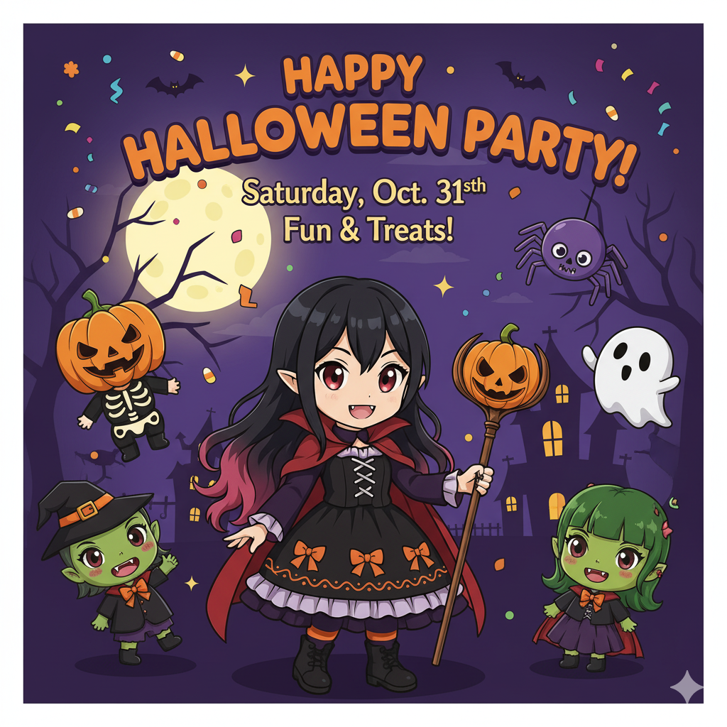 Anime Halloween Vector Art Pack | 16 Cute Characters | AI, SVG