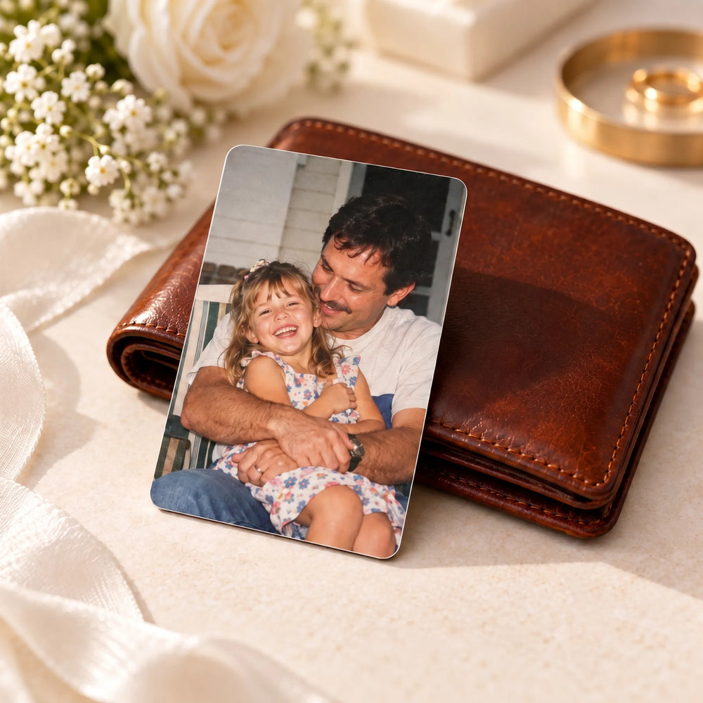 Personalised Father of the Bride Metal Wallet Photo Card