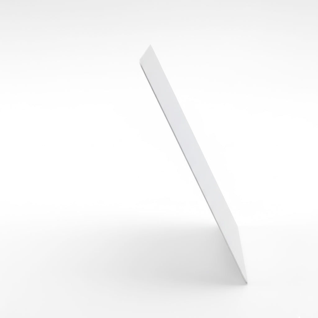 Slim metal wallet card side view showing premium aluminium thickness and smooth rounded edges of the personalised double sided photo card.