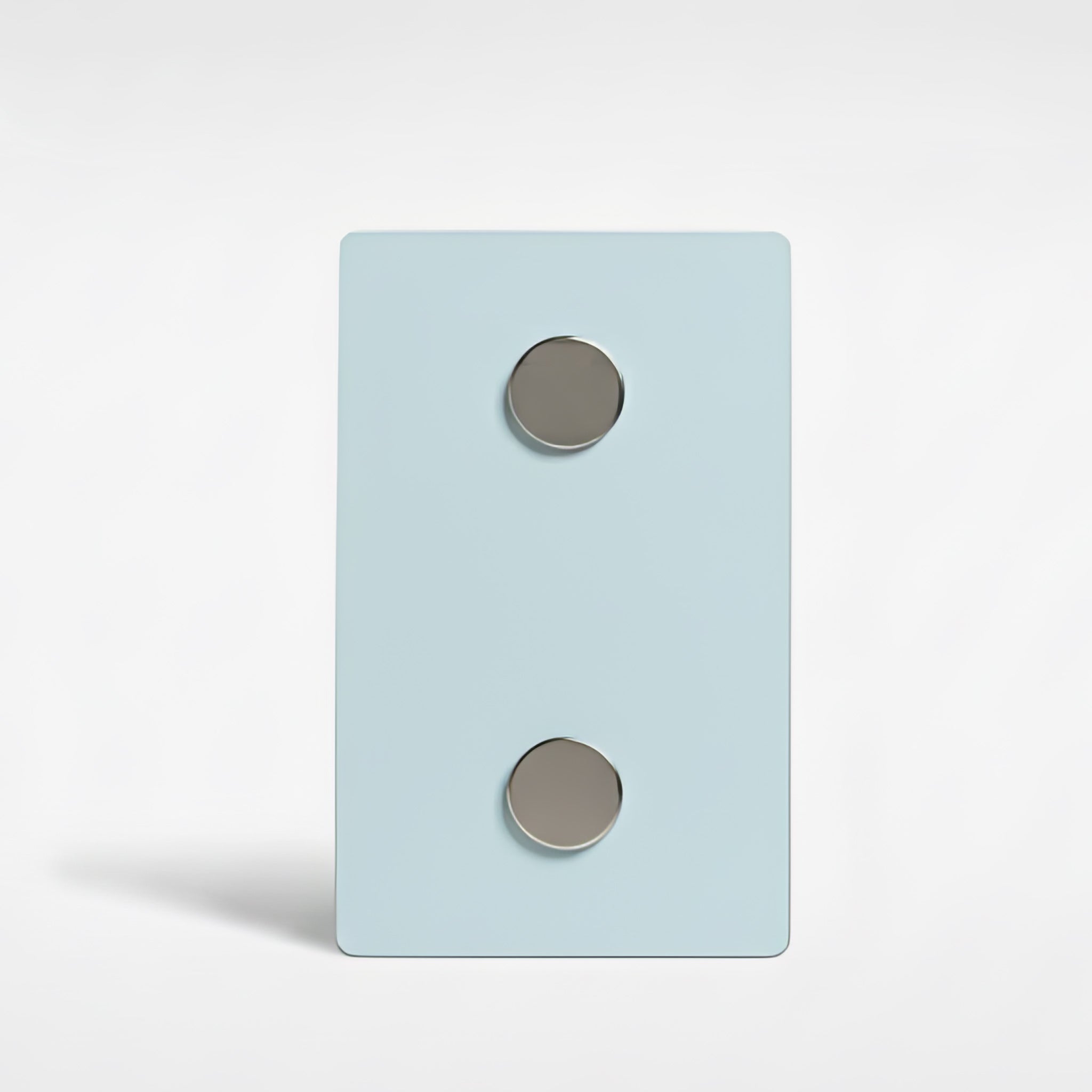 Back view of personalised pug fridge magnet showing two strong circular magnets on the reverse of the premium aluminium plate